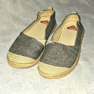 ✨️ Roxy Womens Espadrille Slip‑On Flats Size 6.5 Gray Blue Cream Tan Casual Shoe